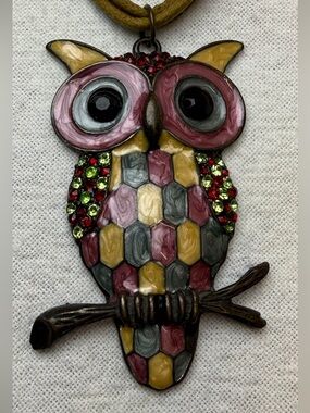 OWL LOVERS Colorful Owl Pendant Necklace - Multi-Color Enamel & Rhinestone BOHO